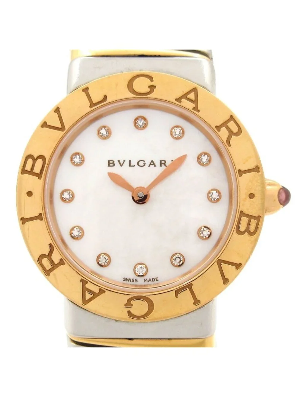 Bvlgari Watch Tubogas 18k Pink Gold SS Diamond Index Shell White
